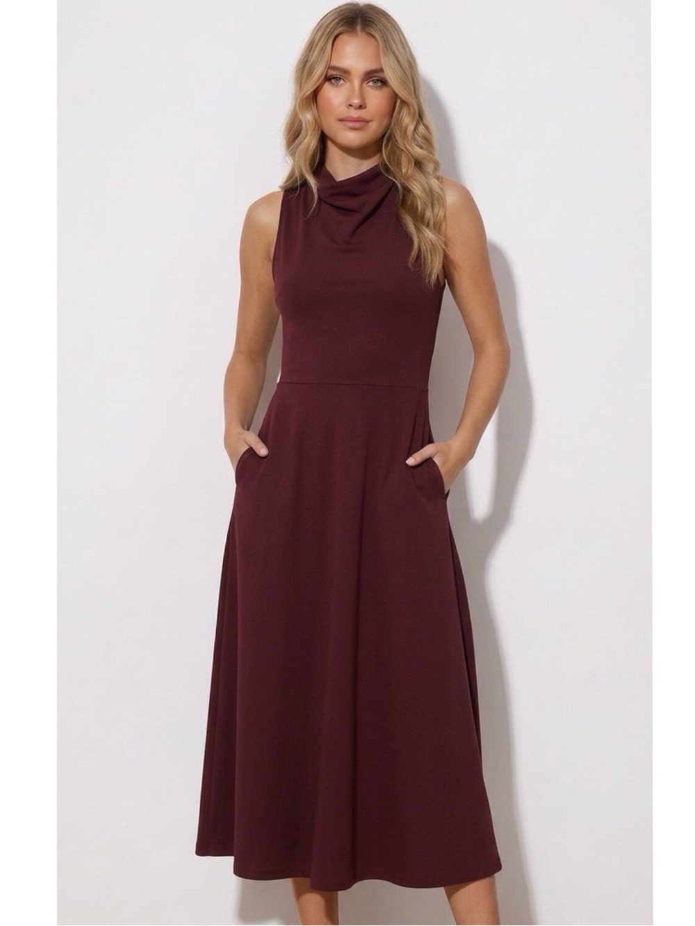Pact Fit and Flare Dress Sleeveless Burgundy A-Line Organic Cotton Medium NWT